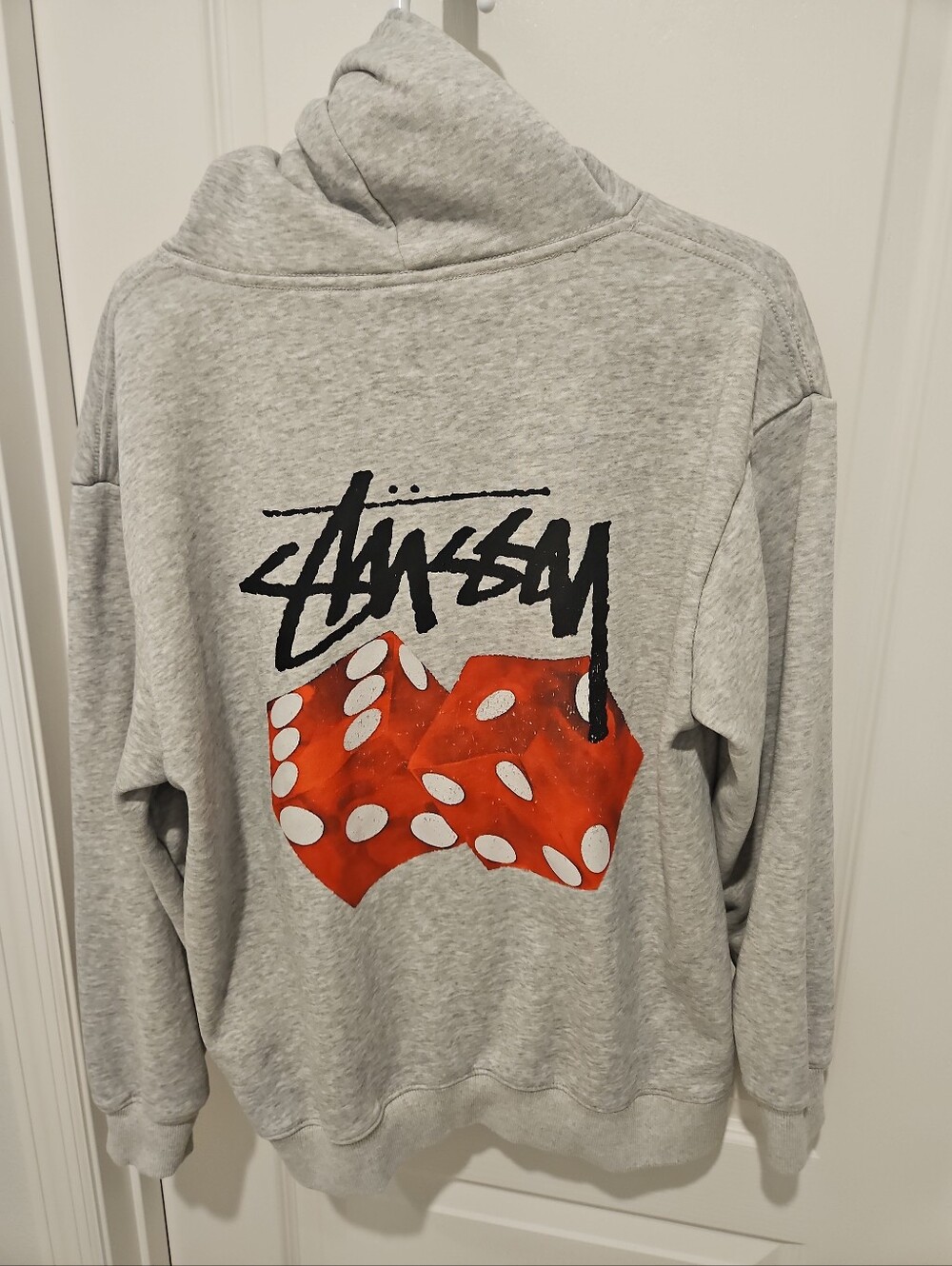 Stüssy Dice Logo Pullover Hoodie Heather Gray Graphic Sweatshirt Men's Size M